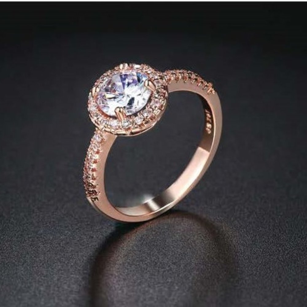 Flora Swiss Cz 18k Rose Gold Engagment Ring - New Sizes